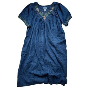 Anthony Richards Vintage Denim Embroidered Floral Dress Size Medium